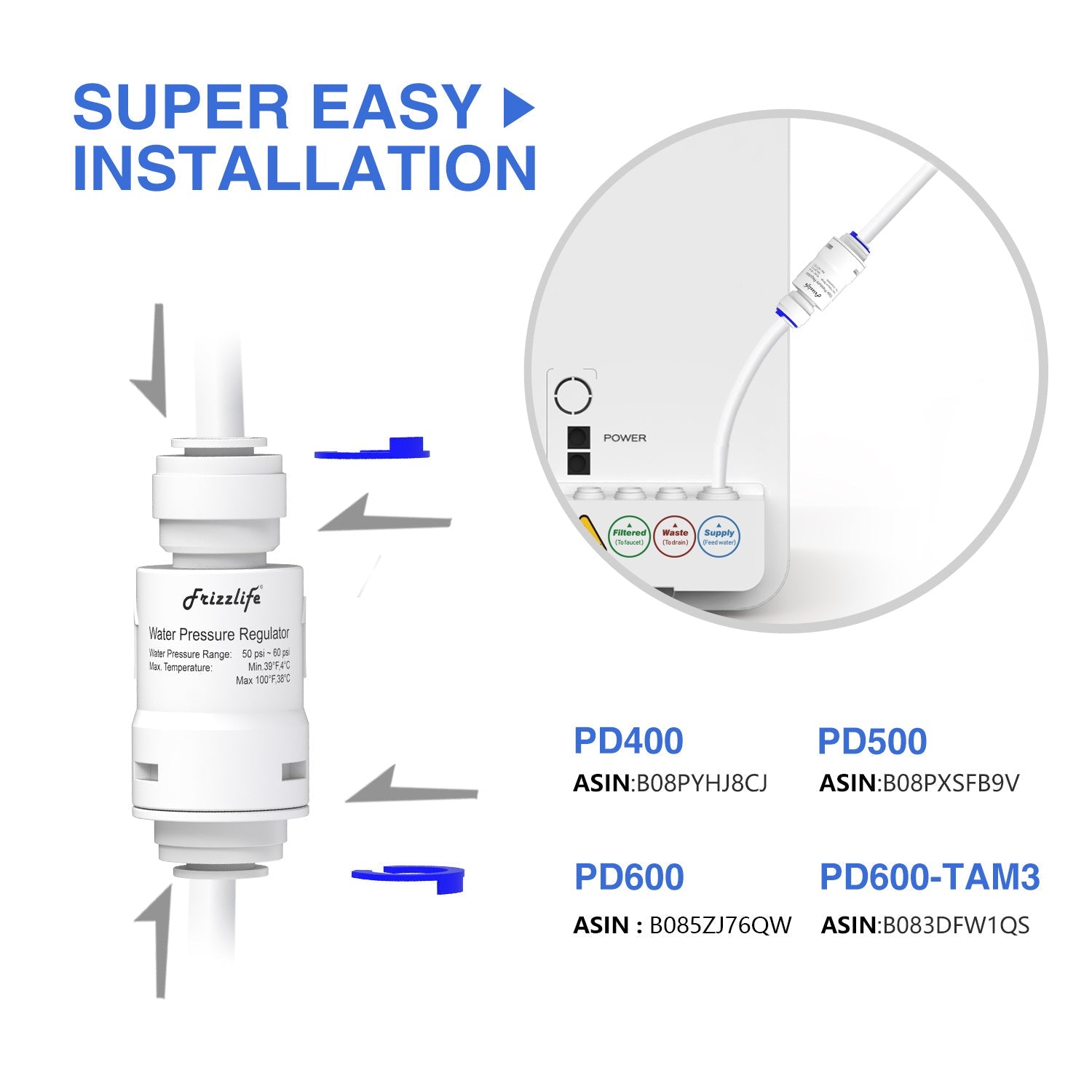 Regulador de presión Frizzlife PRV03 para sistema de filtración de agua
