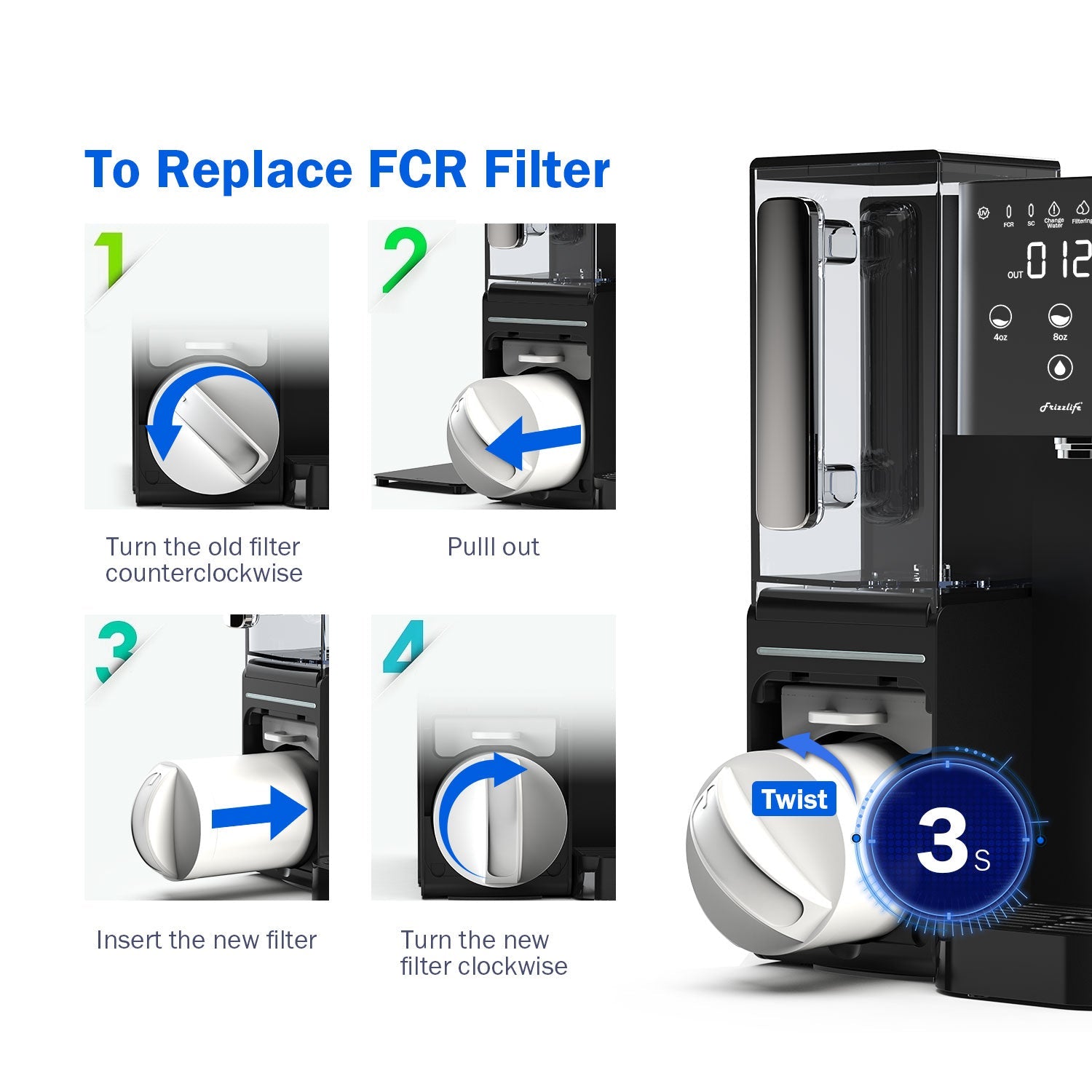 Frizzlife FCR100+ replacement-RO membrane filter cartridge for WB99-uptian reversal osmosis water filter system