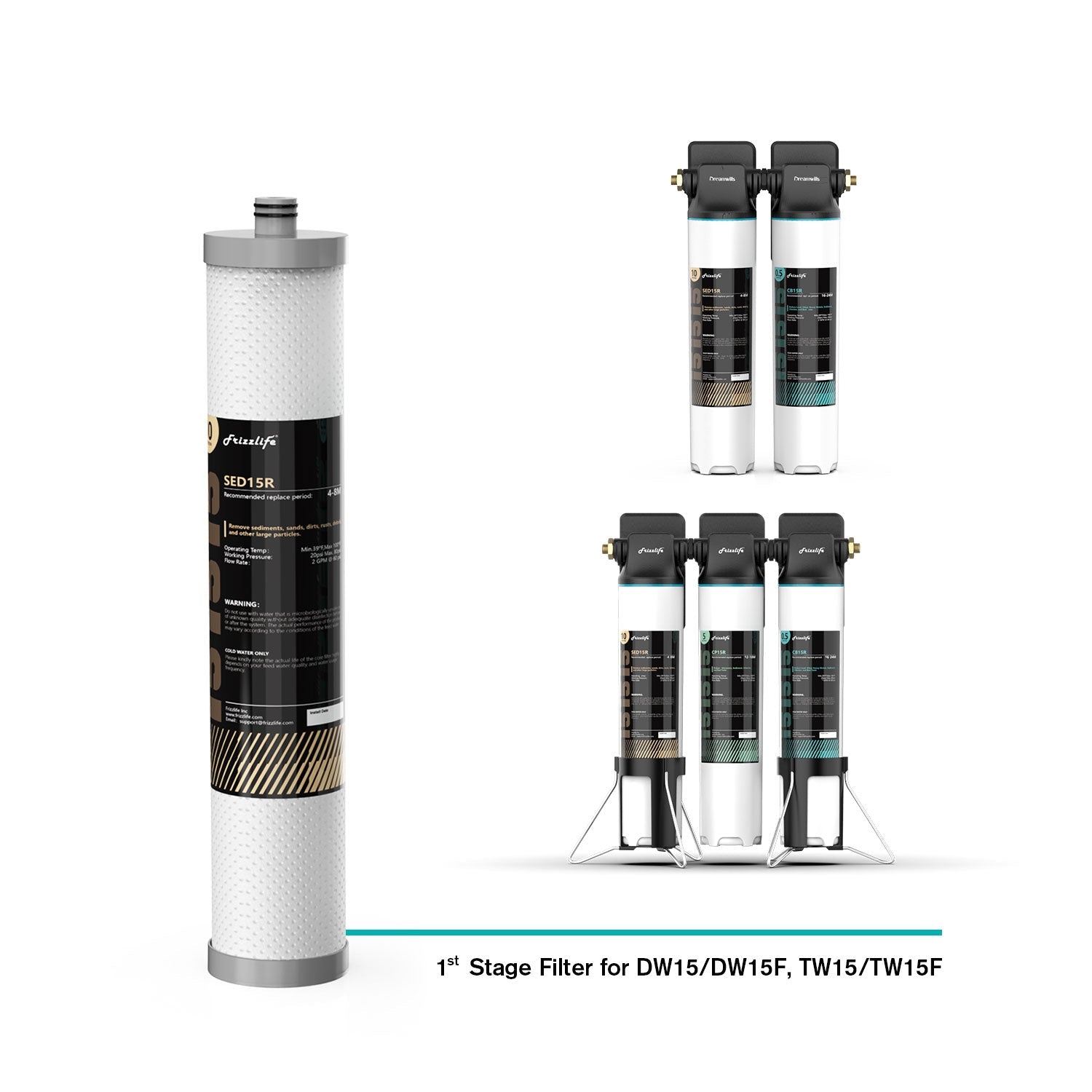 Cartuccia filtro di ricambio Frizzlife SED15R per DW15, TW15, DW15F, TW15F