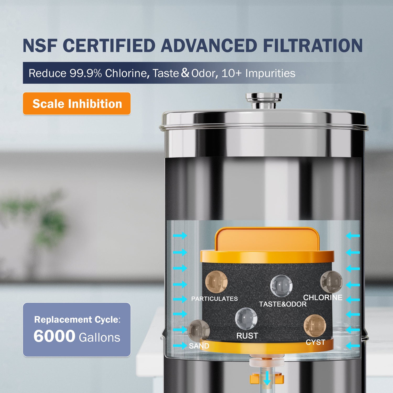 Filtre à eau de remplacement Frizzlife SC85 pour systèmes de filtration d'eau par gravité, compatible avec les systèmes de filtration d'eau par gravité sur comptoir des séries Frizzlife G190 et G210