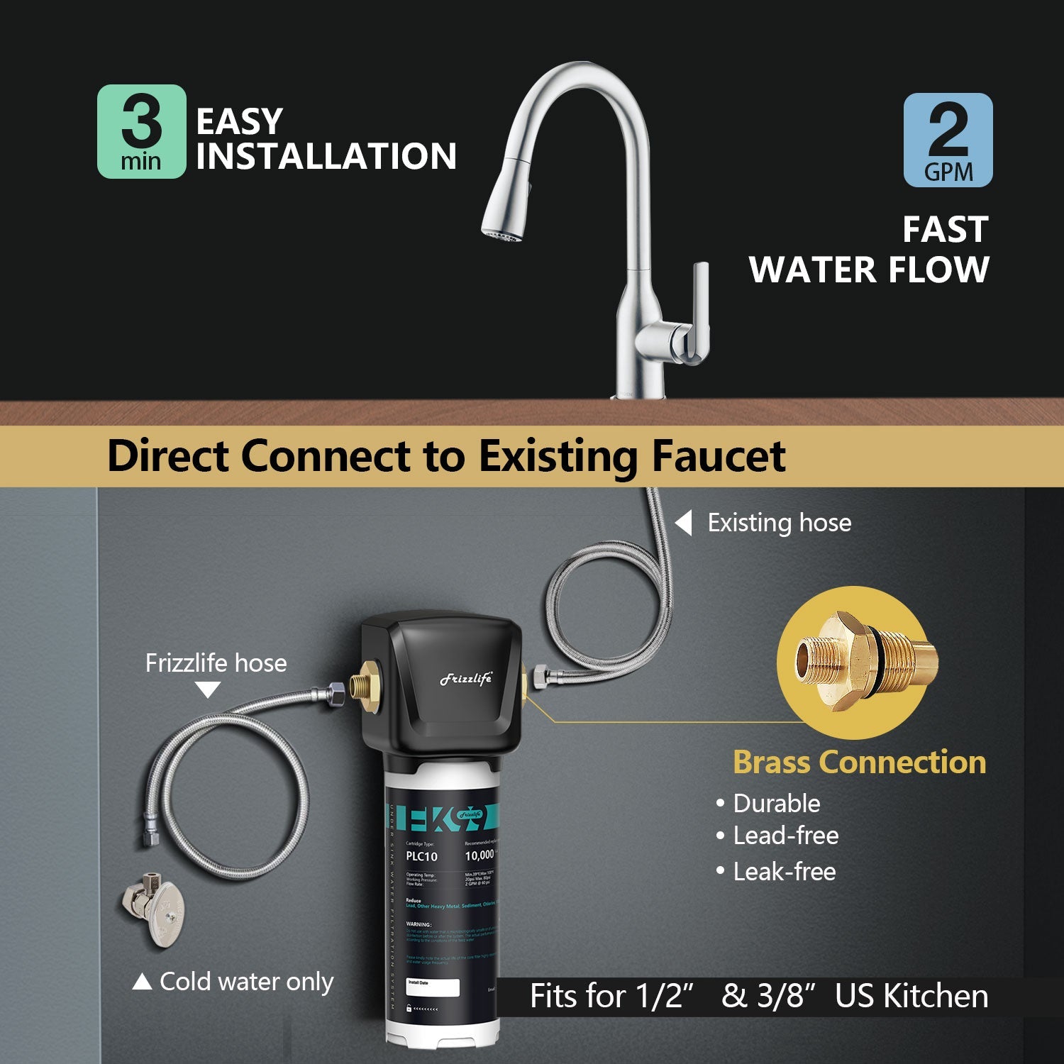 【Vorbestellung】Frizzlife FK99 Direktanschluss-Wasserfiltersystem unter der Spüle