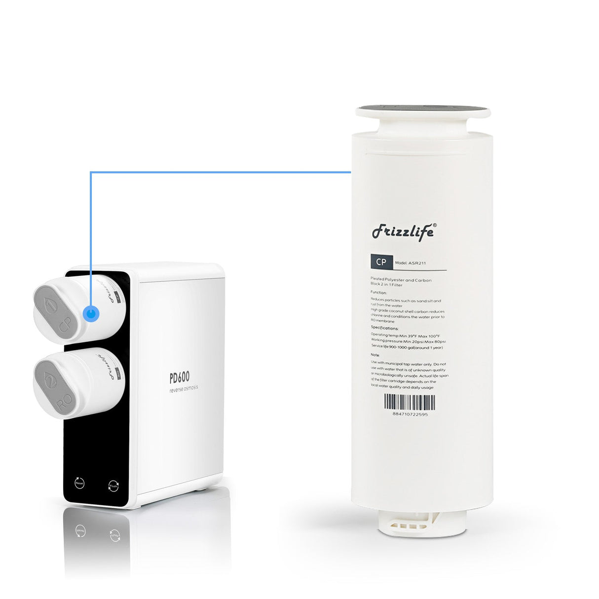 Frizzlife ASR211 Replacement filter cartridge for reverse osmos system PD600-TAM3, PD400, PD500, PD800-TAM4 (1st stage)
