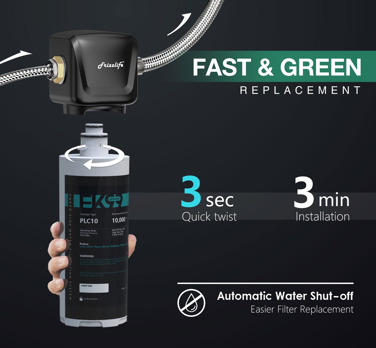 【Vorbestellung】Frizzlife FK99 Direktanschluss-Wasserfiltersystem unter der Spüle