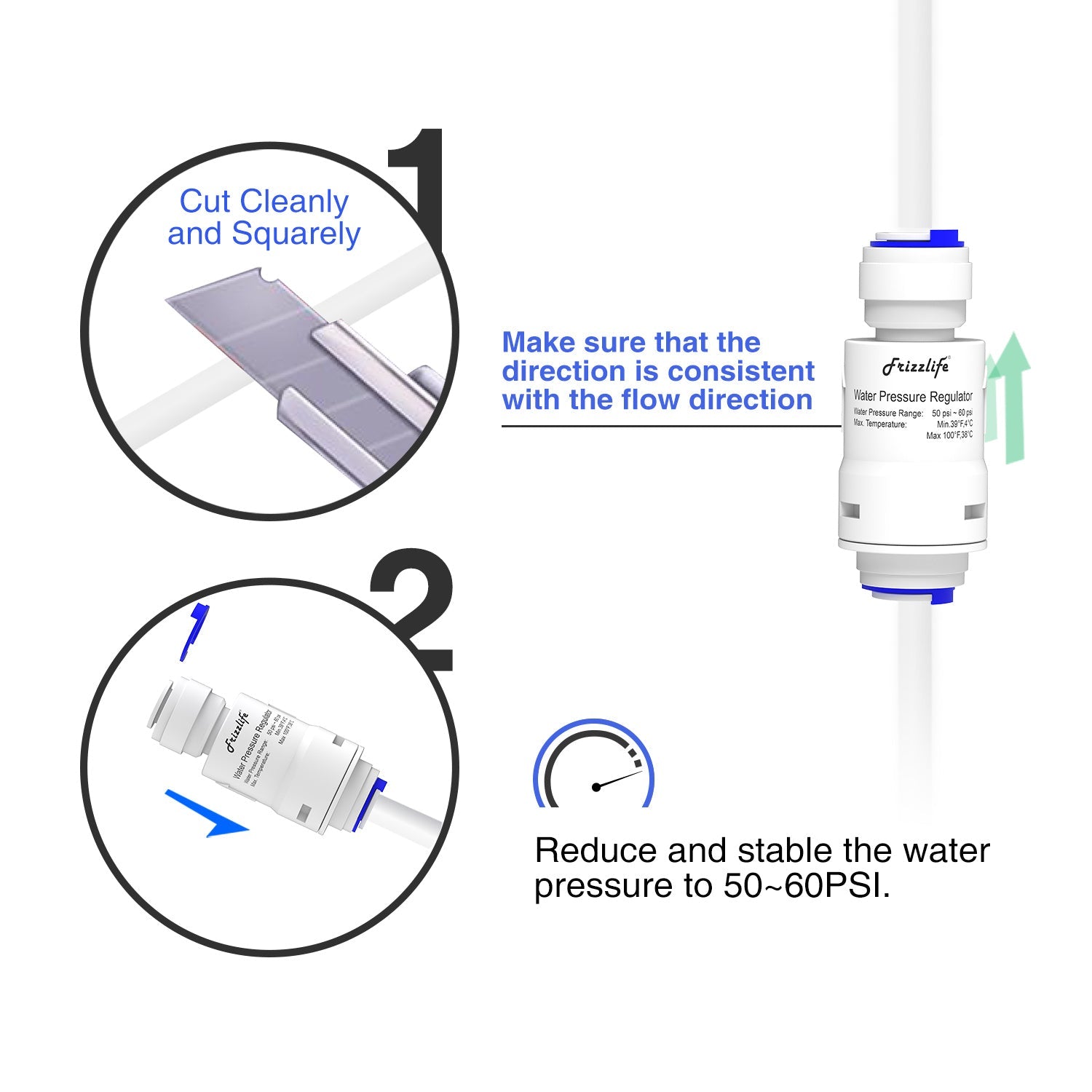 Regulador de presión Frizzlife PRV03 para sistema de filtración de agua