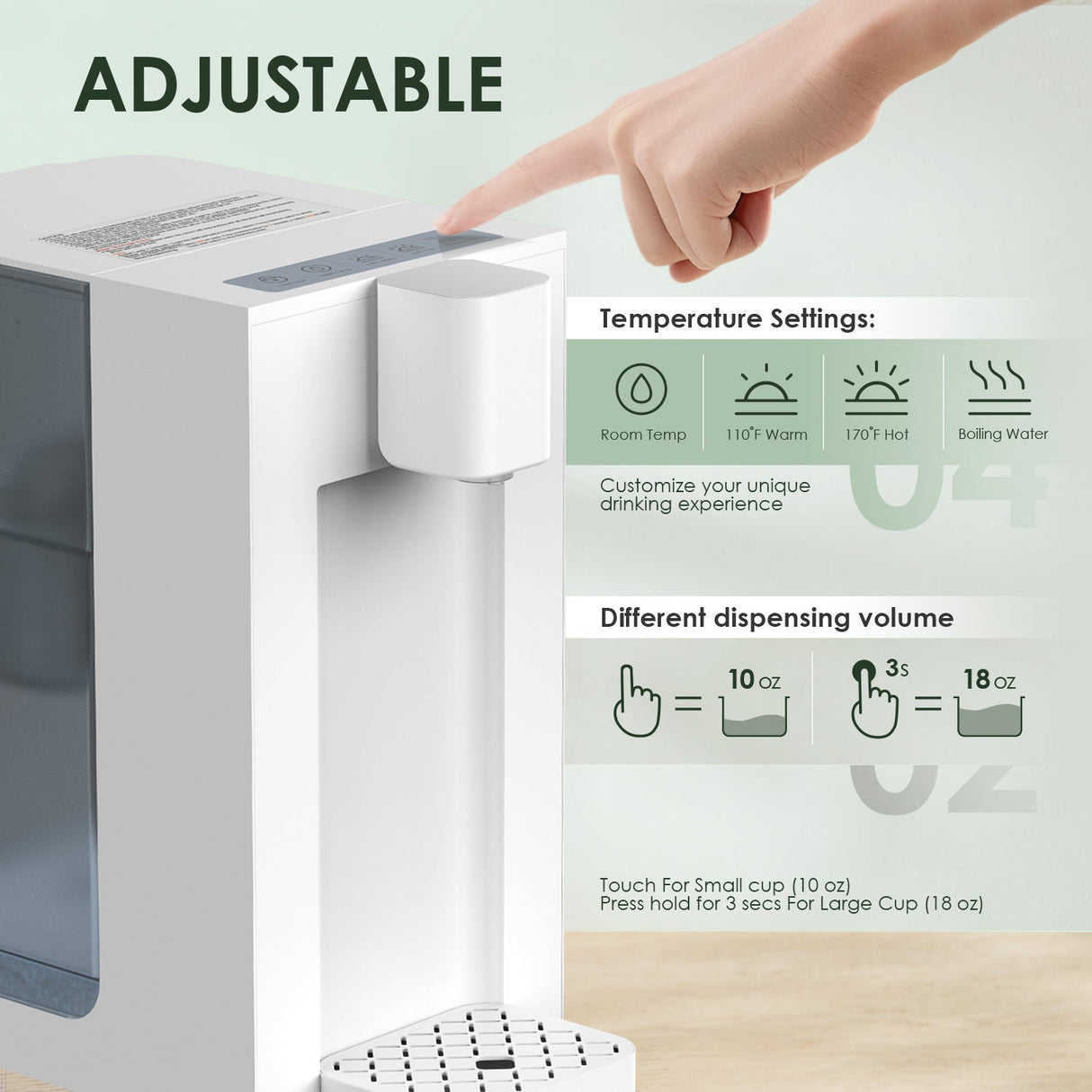 Frizzlife T900 Countertop Water Filtration System, Instant Hot Water Filter Dispenser, 4 temperature, zero installation, 1 filter included