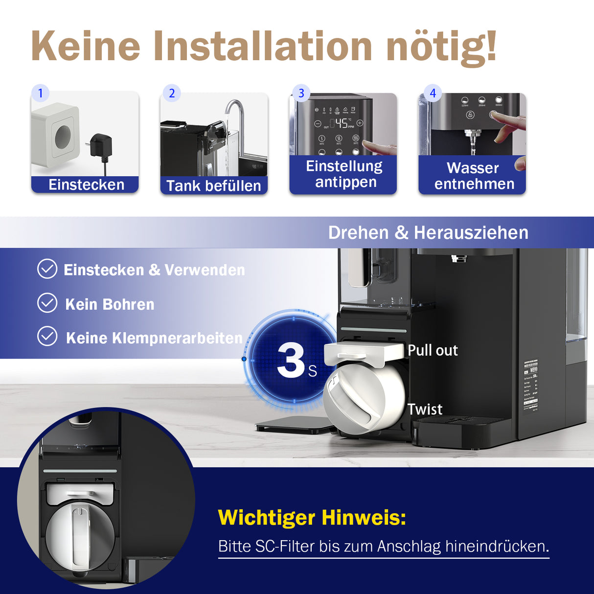 Frizzlife WB99-H Alcalic reverse osmosis water filter system for the worktop with a portable jug