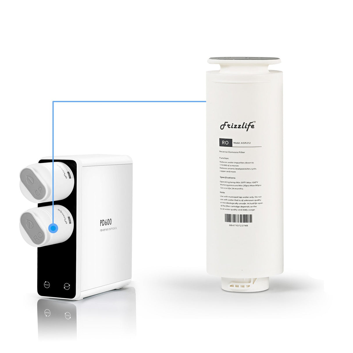 Frizzlife ASR212-600G RO replacement filter cartridge for PD600 RO Untertisch filter system (2nd stage)