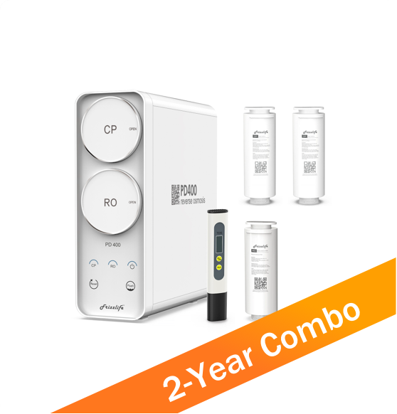 Frizzlife PD400 reverse osmosis water filter system with an additional 2-year replacement filter combination