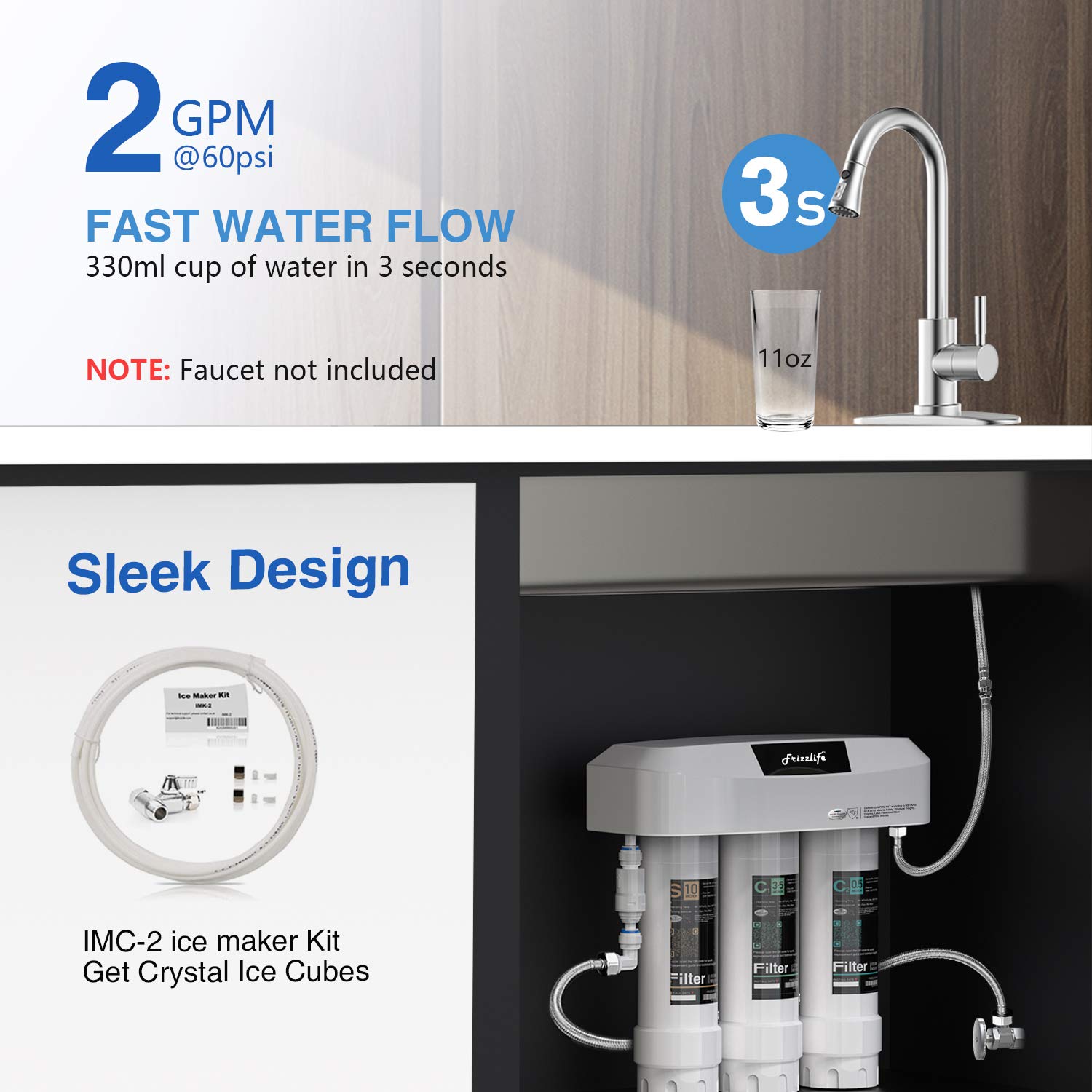 Frizzlife 3-stufiges Untertisch-Wasserfiltersystem SK99-NEW, Direktanschluss