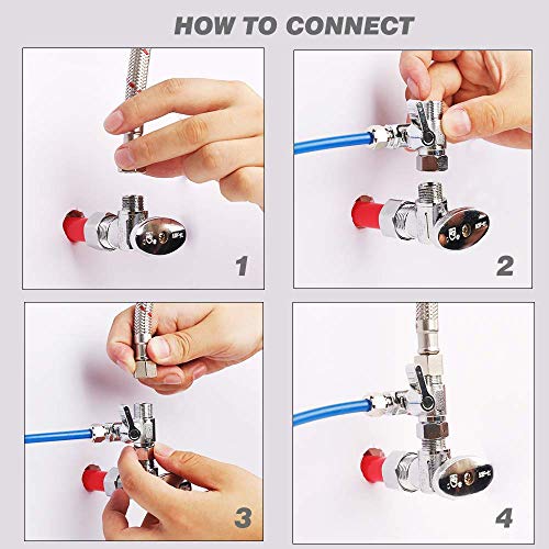 Frizzlife Messing-Zulaufwasseradapter – 3/8 Zoll, 3/8 Zoll Comp und 3/8 Zoll OD Kompressions-Winkelabsperrventiladapter für 3/8-Zoll-Wasserleitungs-Umkehrosmose-Wasserfilter, Kaffeemaschinen und Eismaschinen