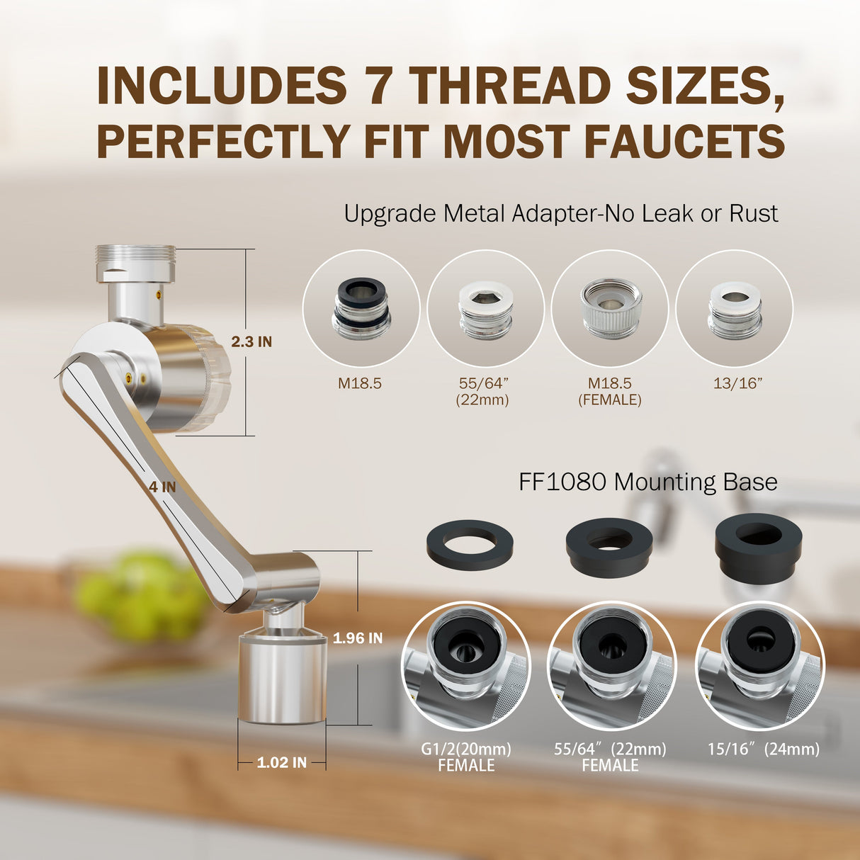 Frizzlife FF1080 Water tap extension, 8 replacement cartridges, 2 carbon fiber and 6 PP cotton filters