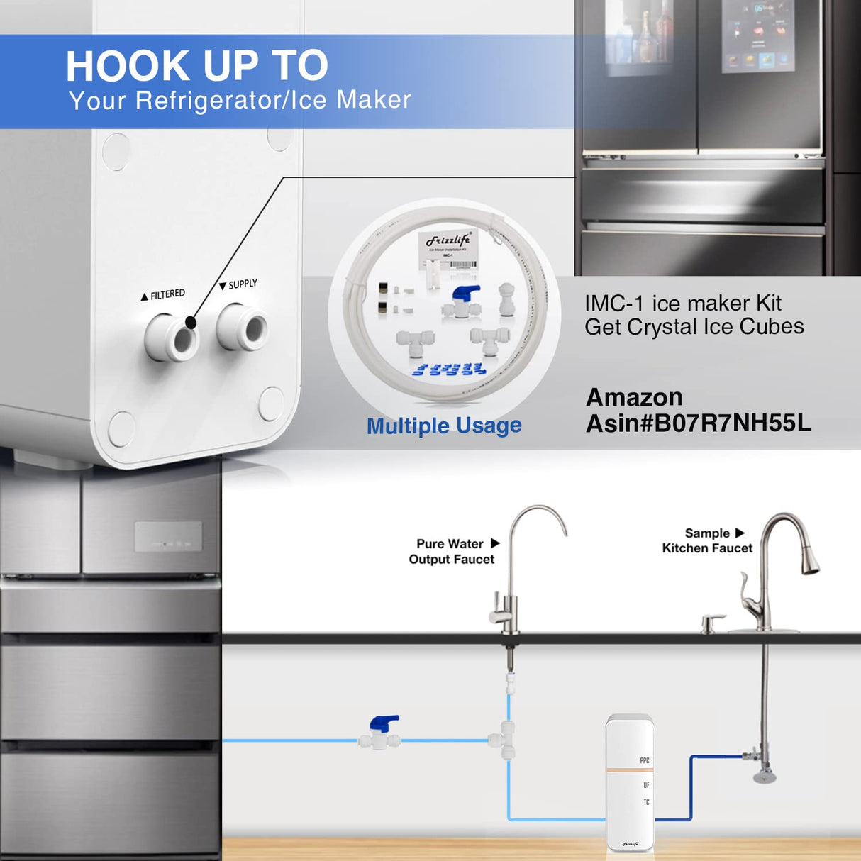 Frizzlife GX99 0.01 μm Ultrafiltrations-Wasserfiltersystem für unter die Spüle, mit speziellem Wasserhahn aus gebürstetem Nickel