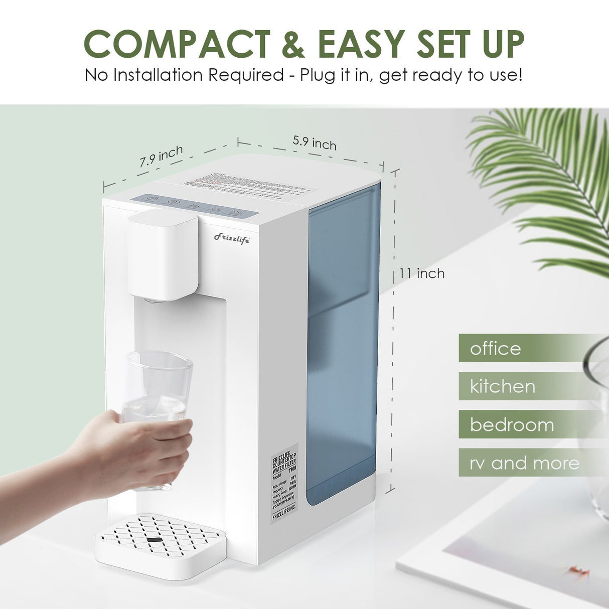 Frizzlife T900 Countertop Water Filtration System, Instant Hot Water Filter Dispenser, 4 temperature, zero installation, 1 filter included