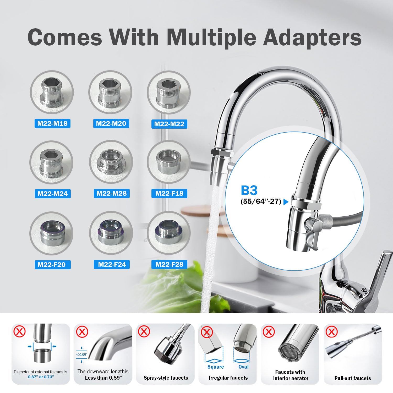 Frizzlife TS99-S water filter system for the worktop, 9-stage water filtration for water taps made of stainless steel, 0.5 micron NSF-certified elements reduce 99.99 % lead, chlorine, heavy metals, boiler stone and lime