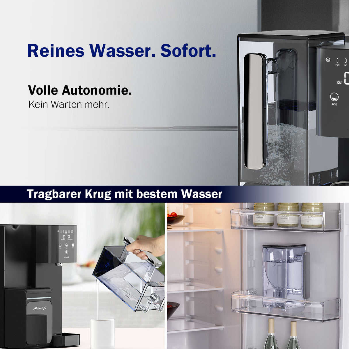 Frizzlife WB99-H Alcalic reverse osmosis water filter system for the worktop with a portable jug