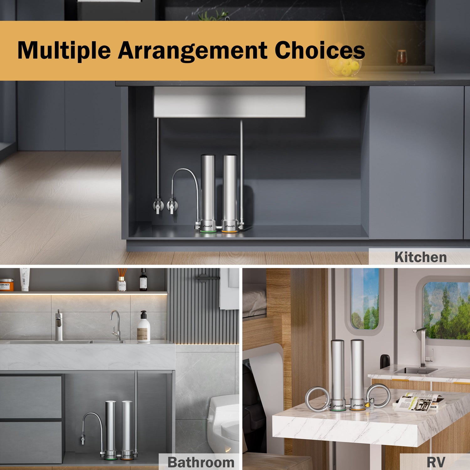 Frizzlife UDS99-S Sistema de filtro de agua bajo encimera, filtración de agua de 8 etapas con conexión directa, 0,5 micrones, reduce el 99,99% de plomo, cloro, metales pesados, cal y sarro, acero inoxidable