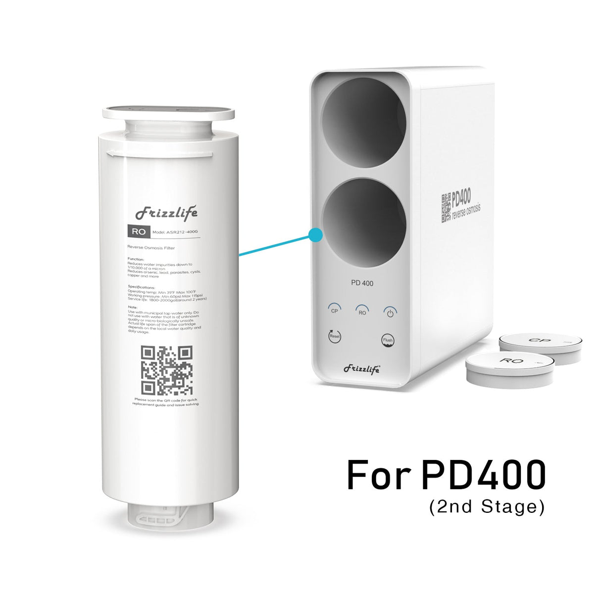 Frizzlife ASR212-400G replacement filter cartridge for PD400 RO Untertisch filter system (2nd stage)