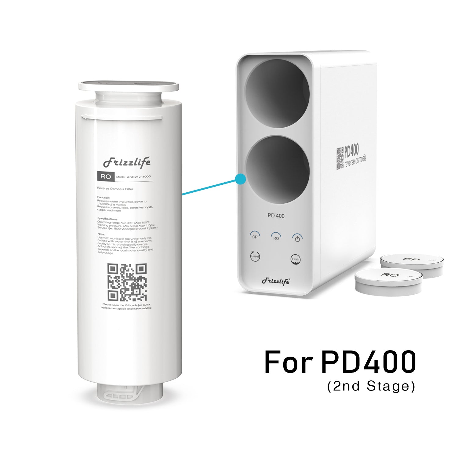Frizzlife ASR212-400G replacement filter cartridge for PD400 RO Untertisch filter system (2nd stage)