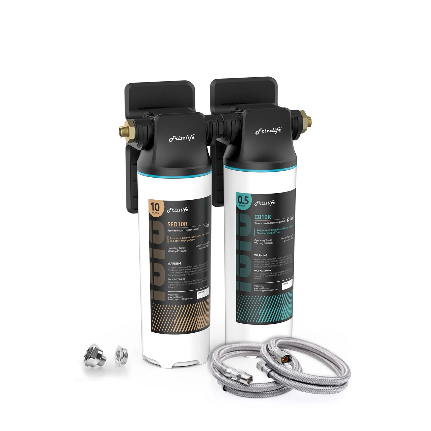 Frizzlife DW10/DW15 Untertisch-Wasserfiltersystem, NSF/ANSI 53&42 zertifizierte Elemente, direkt angeschlossener 2-stufiger Wasserfilter