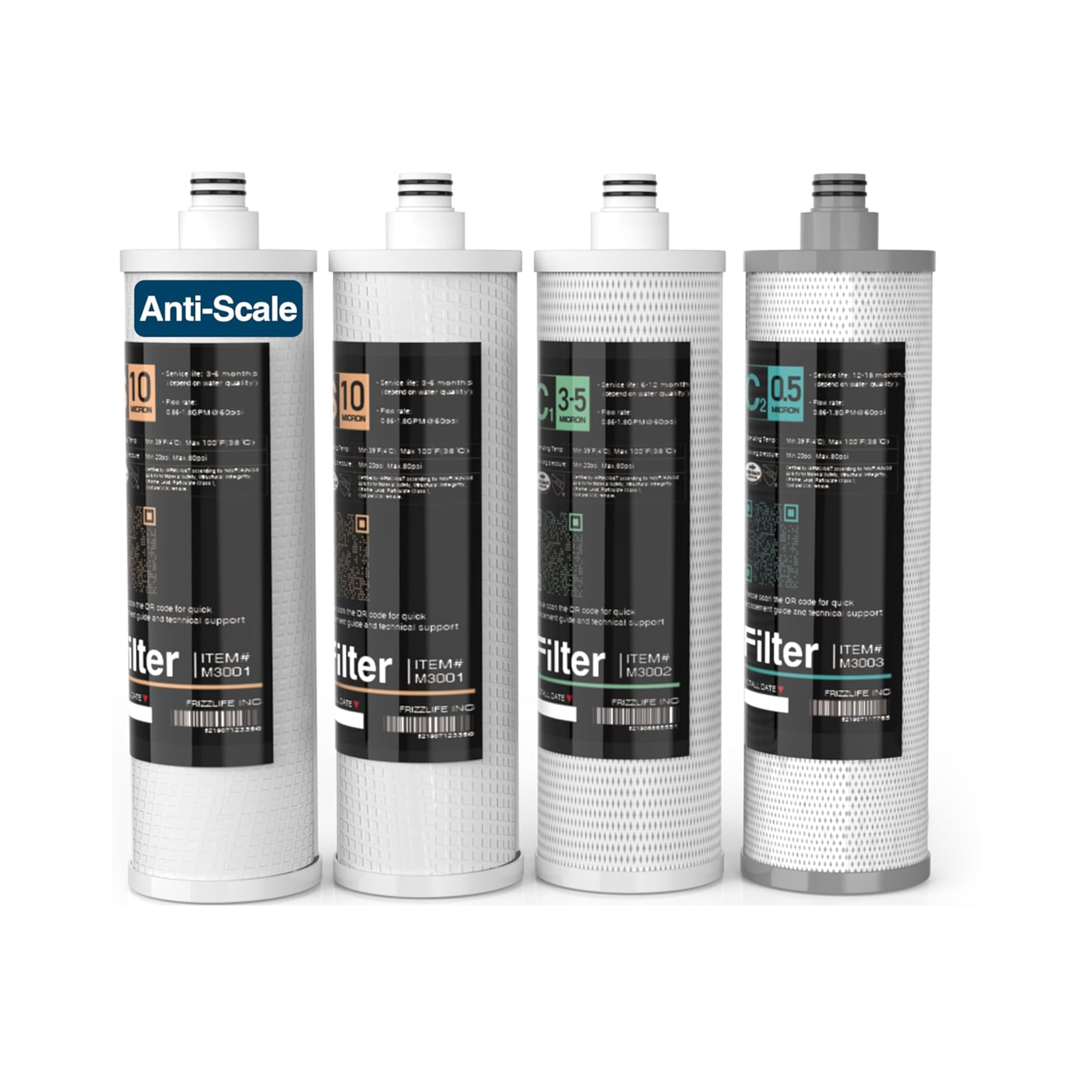 Frizzlife M3005 Ersatzfilterpatronen-Set (4 Stück) für SK99 und SP99 Untertisch-Wasserfiltersystem