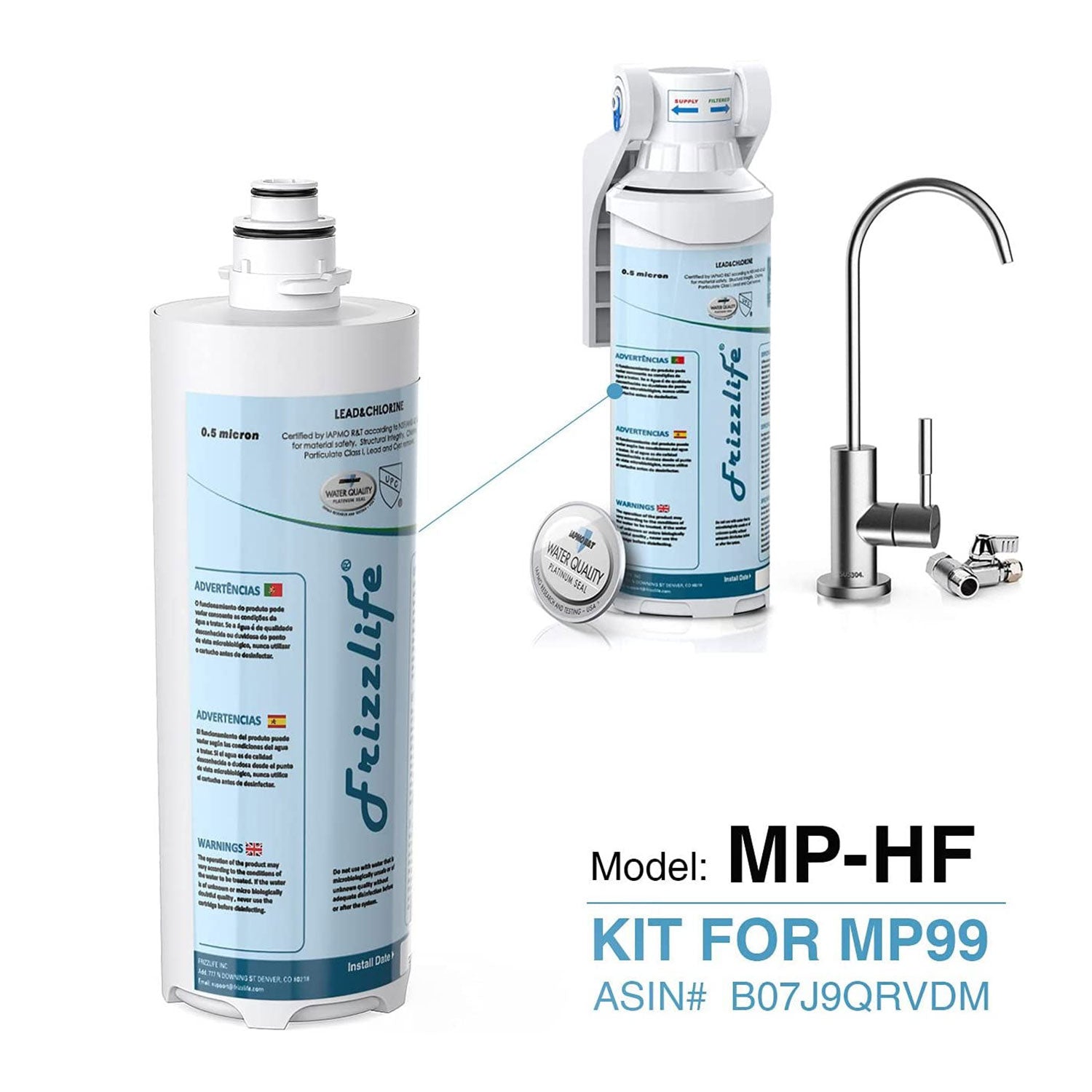 Set di cartucce filtro di ricambio Frizzlife MP-HF per MP99, inclusi cartuccia filtro e alloggiamento filtro