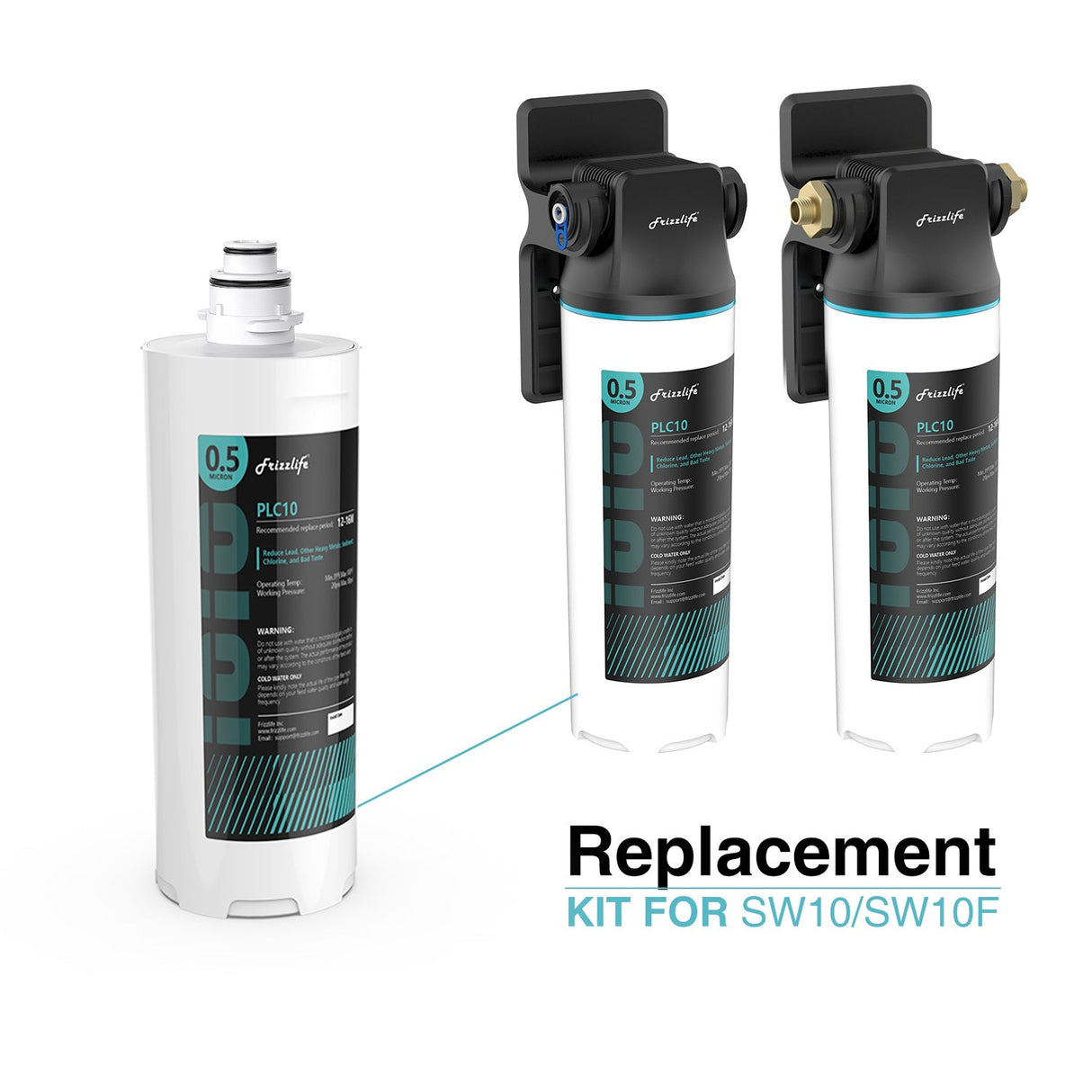 Frizzlife SW10-HF replacement housing set with PLC10 filter cartridge inside – for SW10- and SW10F-Under-sink water filter systems