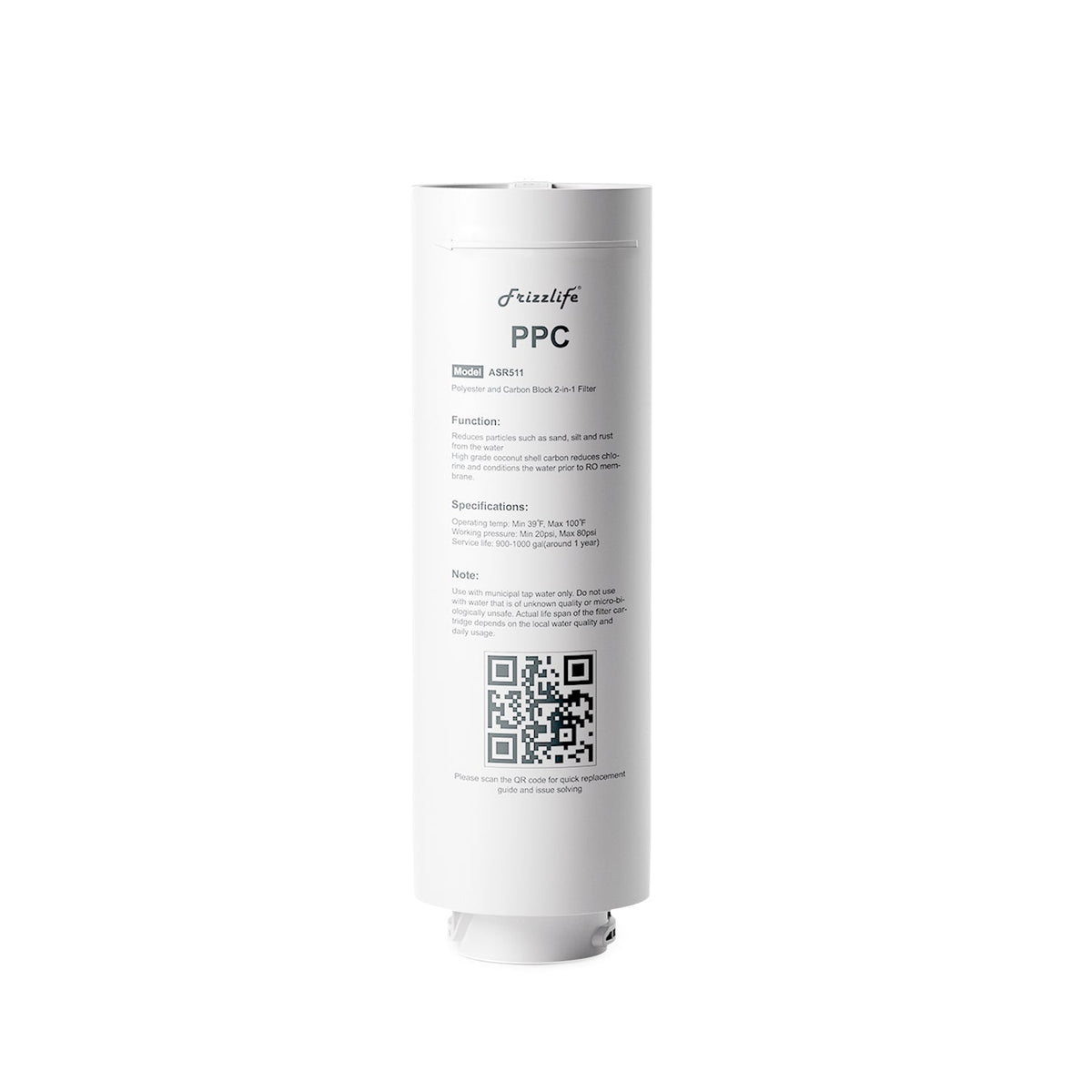Frizzlife ASR511 Ersatzfilterkartusche für MR600 Umkehrosmosesystem (1. Stufe)