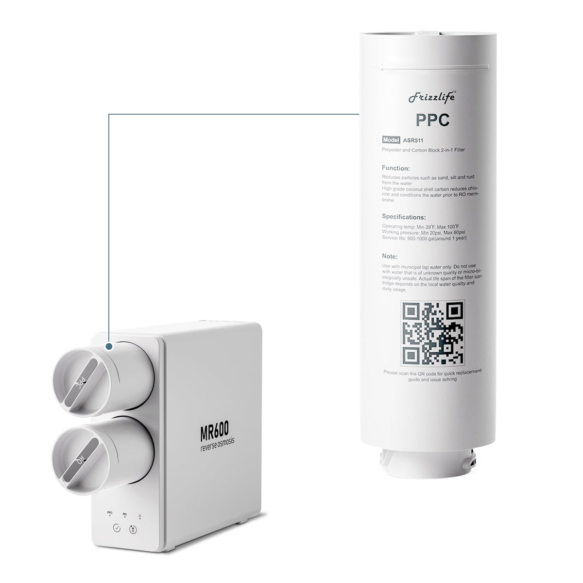 Frizzlife ASR511 Ersatzfilterkartusche für MR600 Umkehrosmosesystem (1. Stufe)