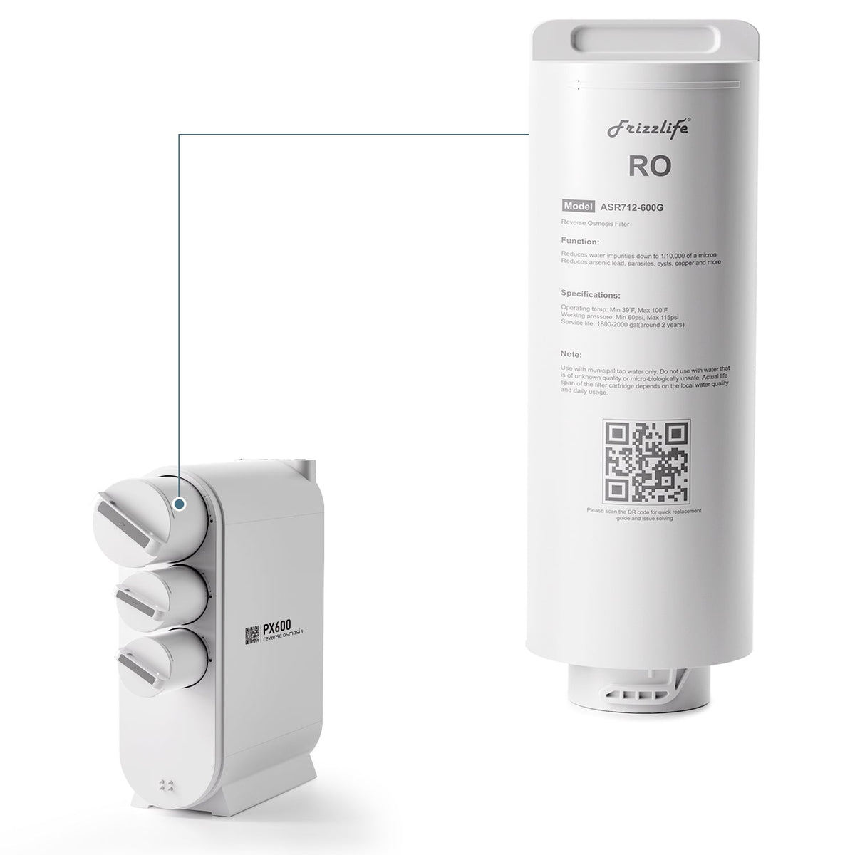 Frizzlife ASR712-600G Ersatz-RO-Filterkartusche für PX600 Umkehrosmosesystem (2. Stufe)