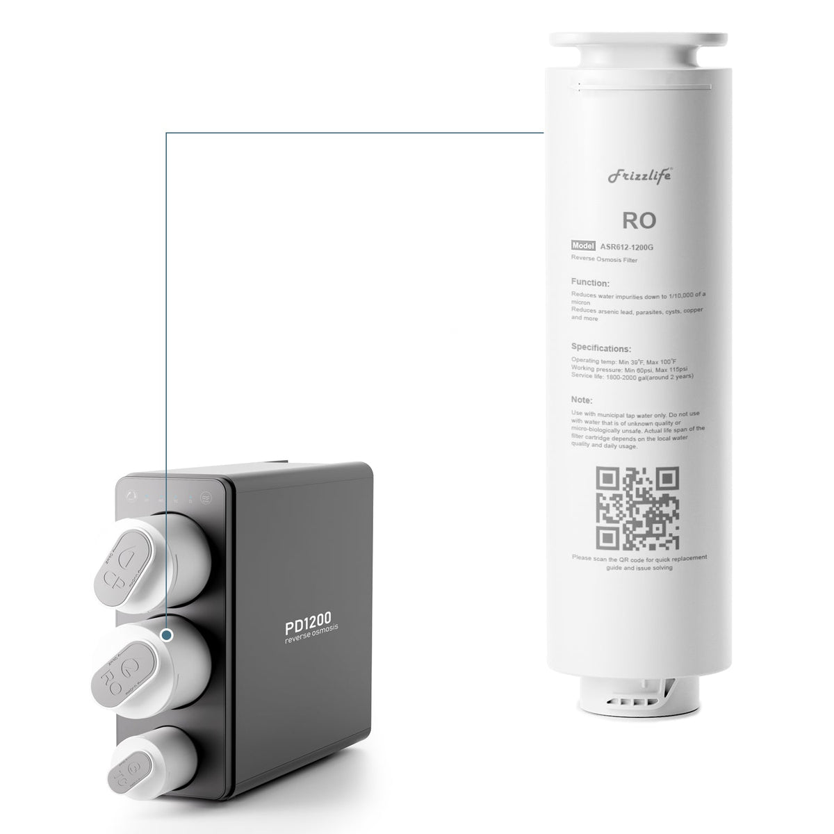 Frizzlife ASR612-1200G Ersatz-RO-Filterkartusche für PD1200 Umkehrosmosesystem (2. Stufe)