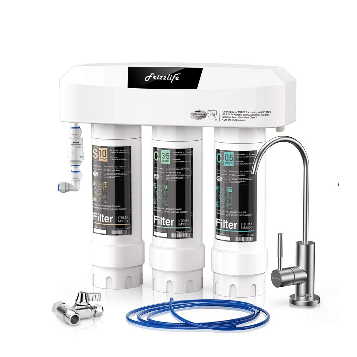 Frizzlife under-table water filter system with brushed nickel water tap SP99-new