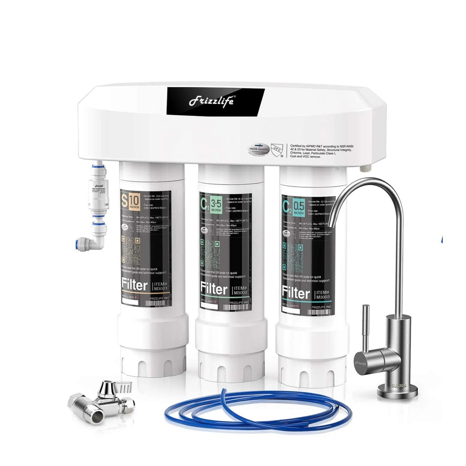 Frizzlife under-table water filter system with brushed nickel water tap SP99-new
