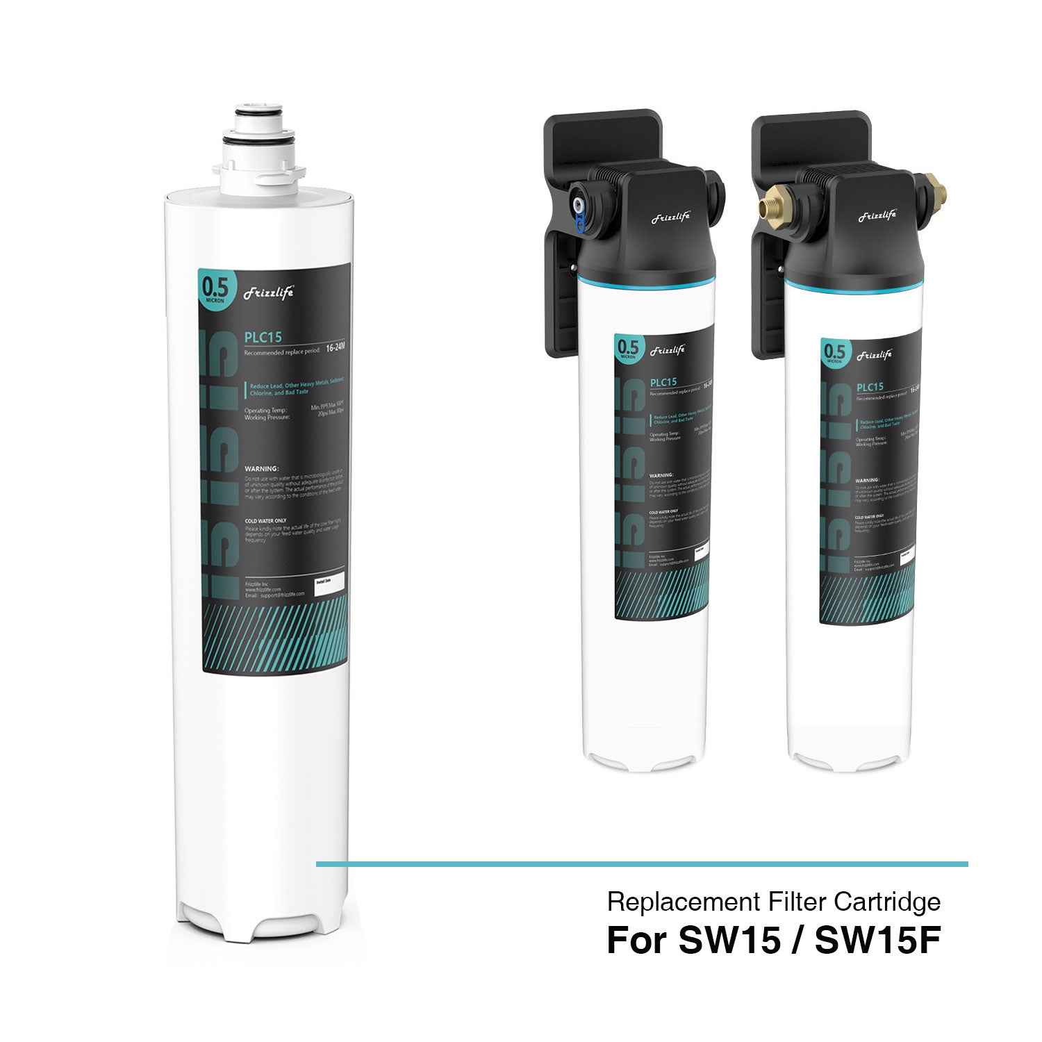 Set di alloggiamenti di ricambio Frizzlife SW15-HF con cartuccia filtro PLC15 all'interno – per sistemi di filtraggio dell'acqua sottolavello SW15 e SW15F