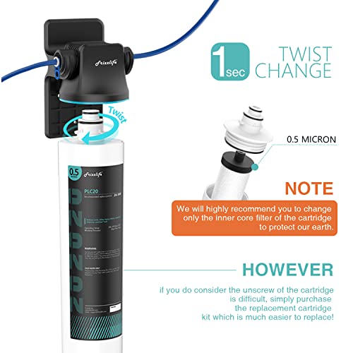 Frizzlife SW20-HF replacement housing set with PLC20 filter cartridge inside – for SW20- and SW20F-Under-sink water filter systems