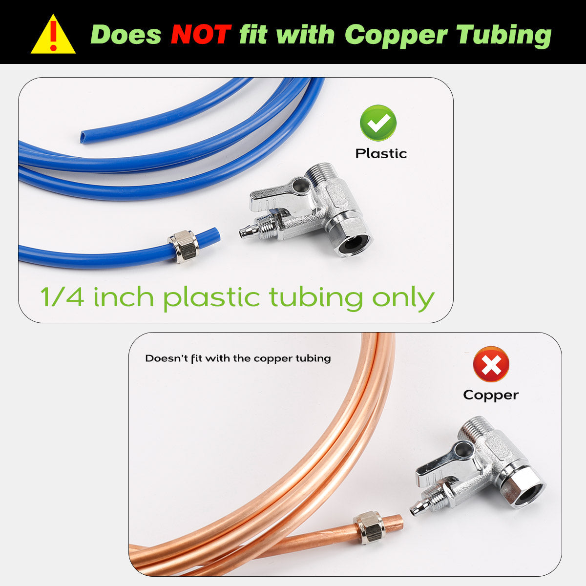 Frizzlife Brass Inlet Water Adapter for RO Water Filter, Ice Maker - 3/8", 3/8" Comp. and 1/4"OD Comp.