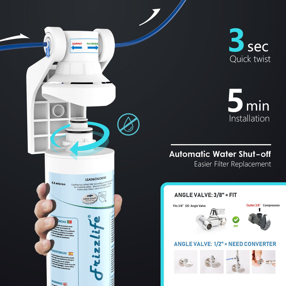 Frizzlife MP99 Under Sink Water Filter With Drinking Faucet