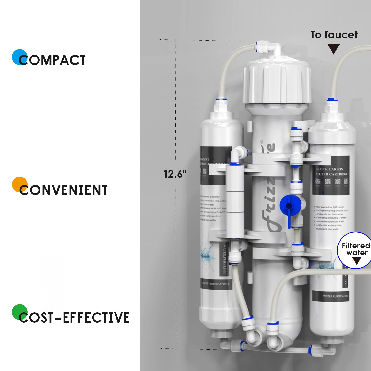 Système d'osmose inverse FRIZZLIFE pour aquariums, système de filtration d'eau RO compact, 3 étapes, pour poissons tropicaux, discus, eau de mer, compatible avec membrane GPD de 190 l, 280 l ou 380 l (190 l)