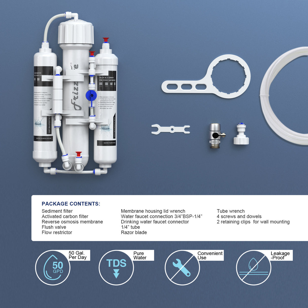 Sistema di osmosi inversa FRIZZLIFE per acquari, sistema di filtraggio dell'acqua RO compatto, a 3 stadi, per pesci tropicali, discus, acqua salata, compatibile con membrana GPD da 190 l, 280 l o 380 l (190 l)