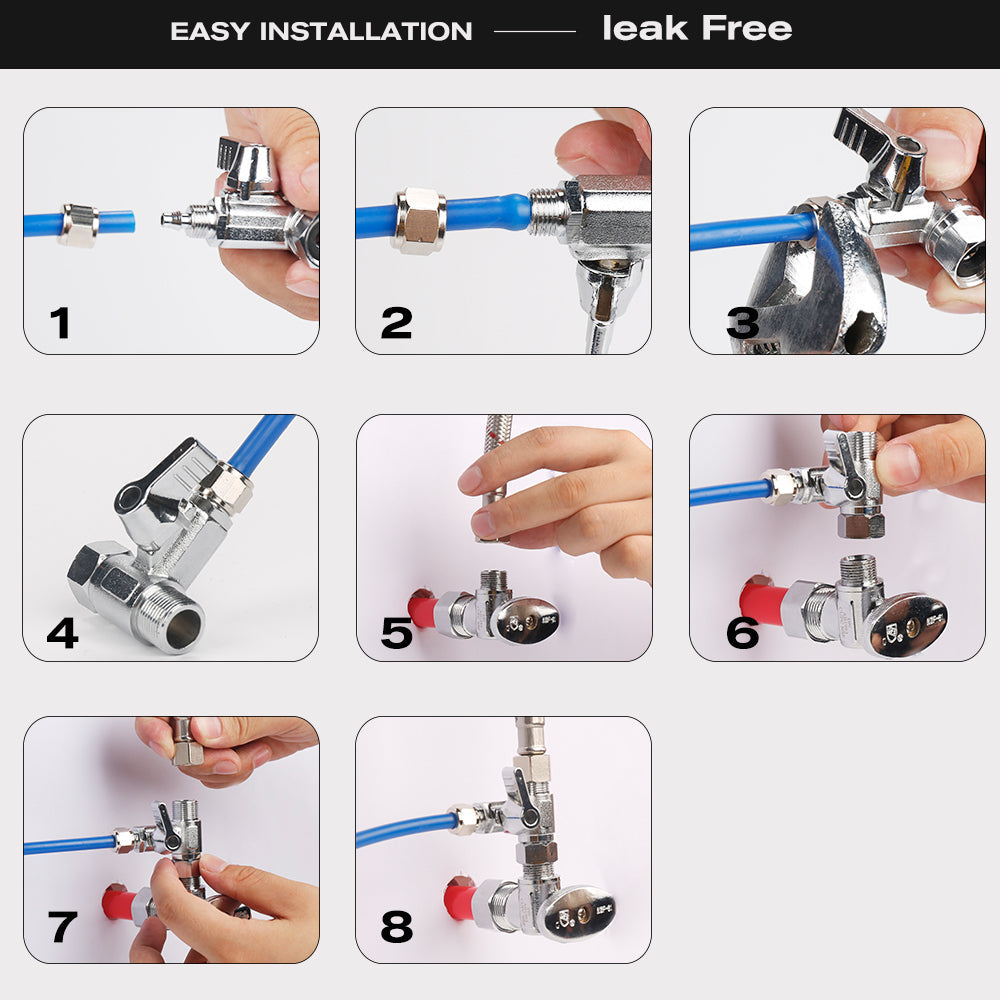Frizzlife Brass Inlet Water Adapter for RO Water Filter, Ice Maker - 3/8", 3/8" Comp. and 1/4"OD Comp.