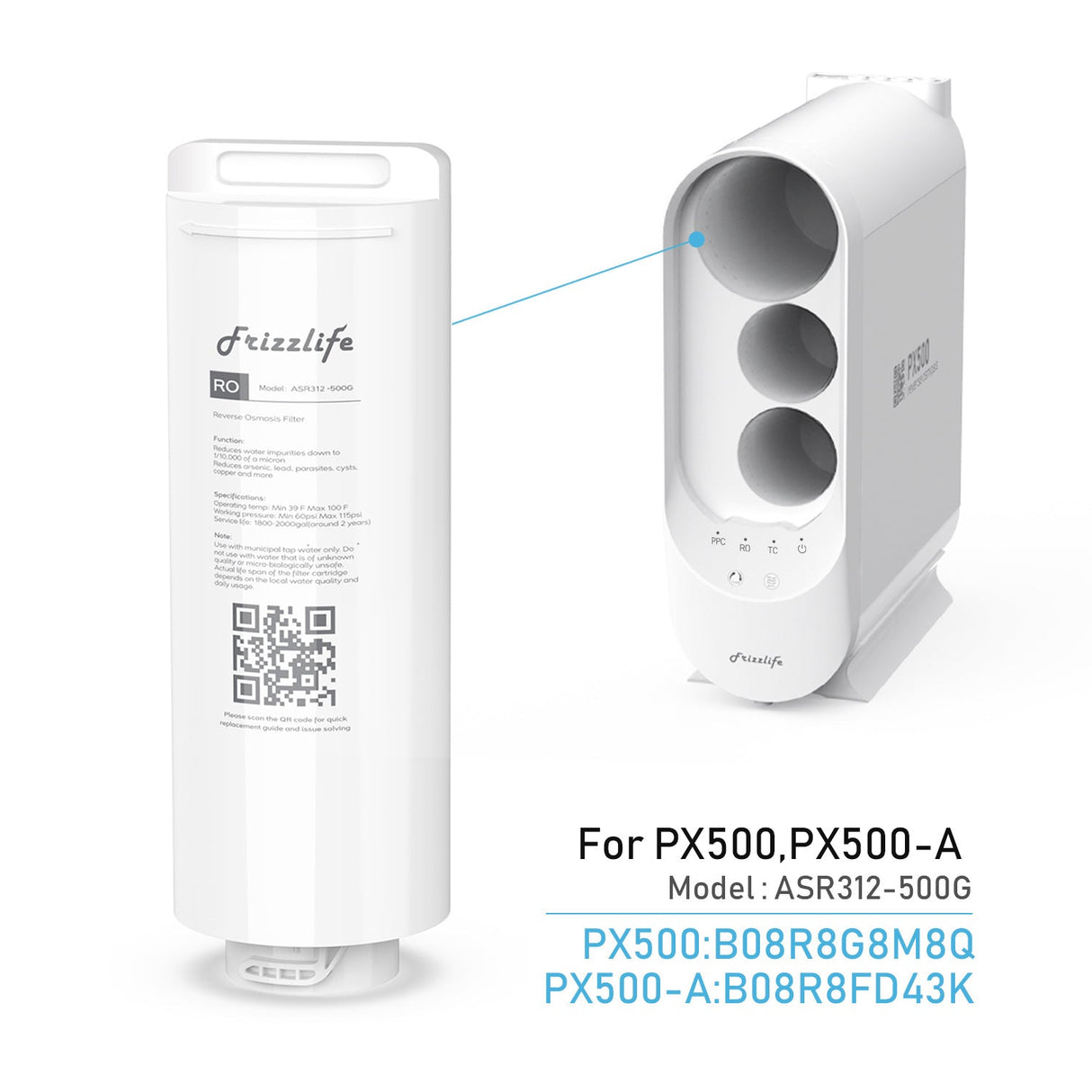 Frizzlife ASR312-500G RO replacement filter cartridge for PX500, PX500-A (2nd level)