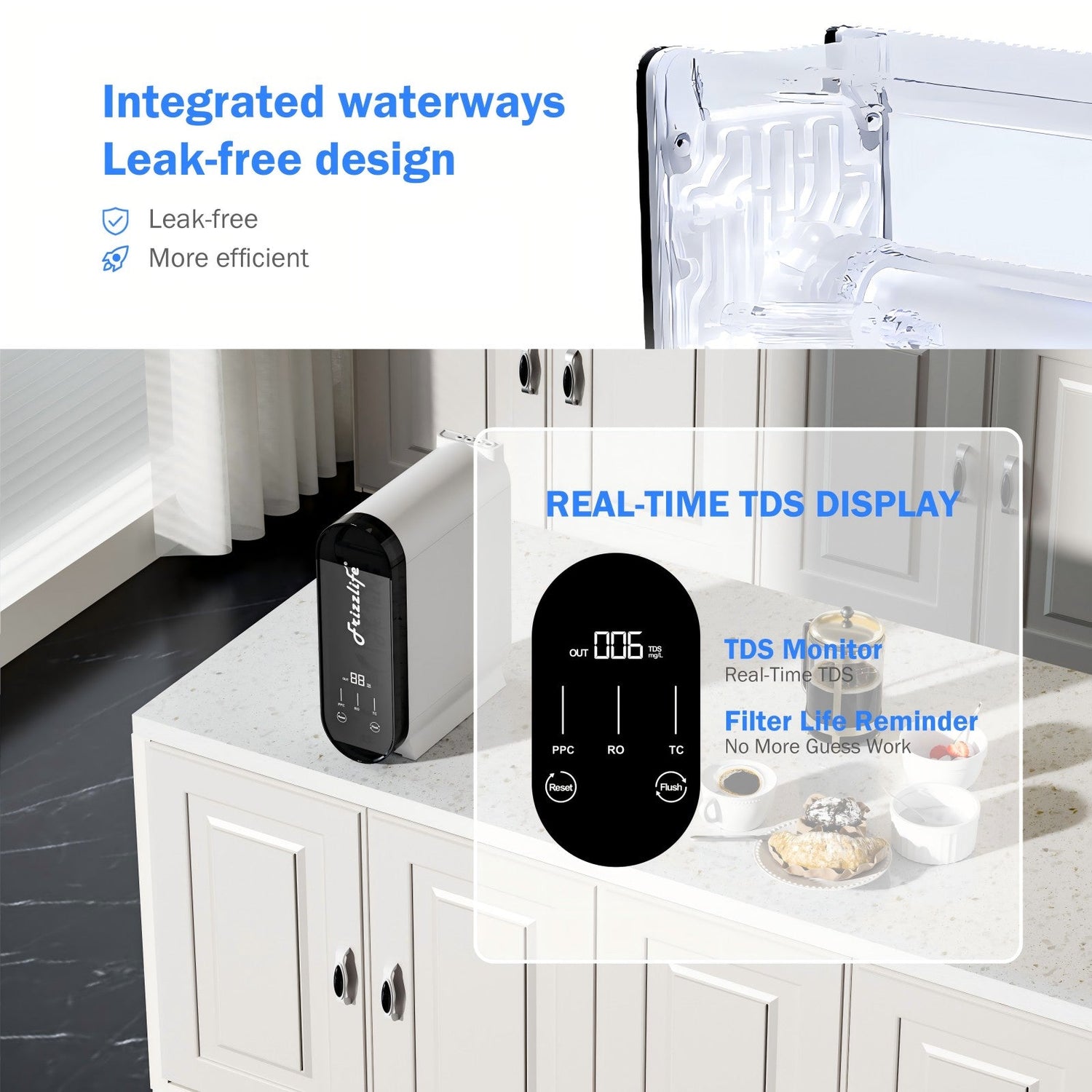 Frizzlife reverse osmosis water filter system-600 GPD Fast Flow Subtian-RO water filter, tankless, reduced TDS, 8 levels, 1.5: 1 pure to drain, compact, px600