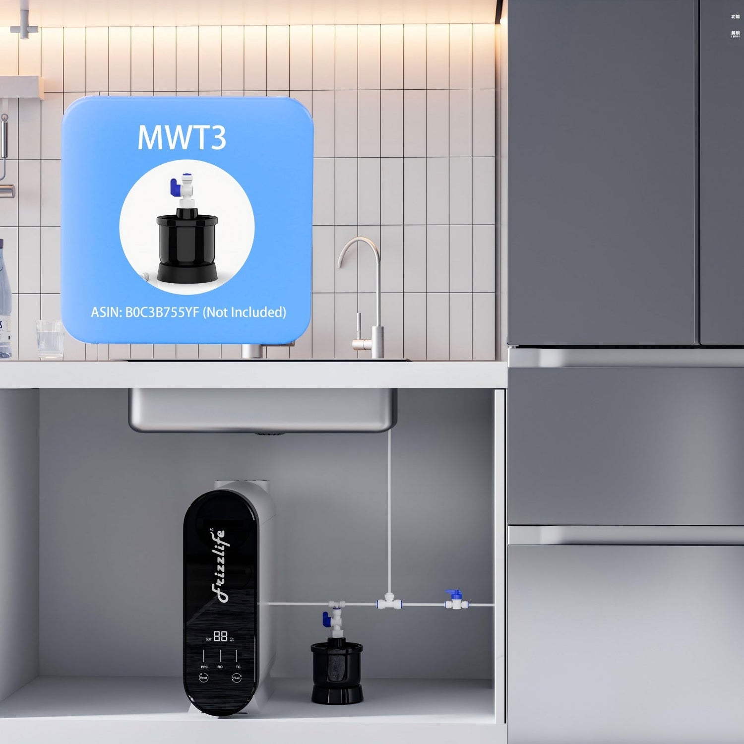 Frizzlife reverse osmosis water filter system-600 GPD Fast Flow Subtian-RO water filter, tankless, reduced TDS, 8 levels, 1.5: 1 pure to drain, compact, px600