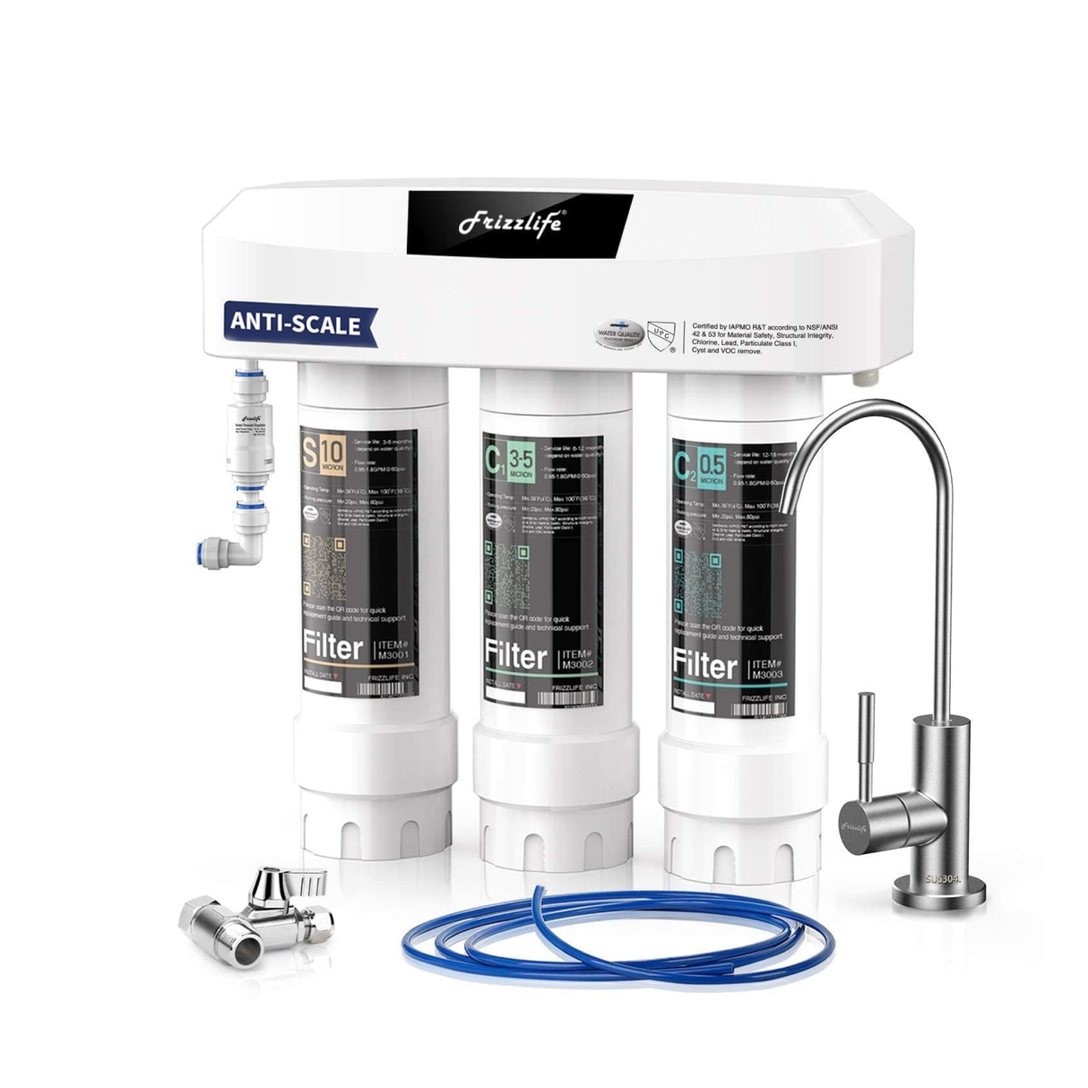 Frizzlife Untertisch-Wasserfiltersystem mit gebürstetem Nickel-Wasserhahn SP99-Scale