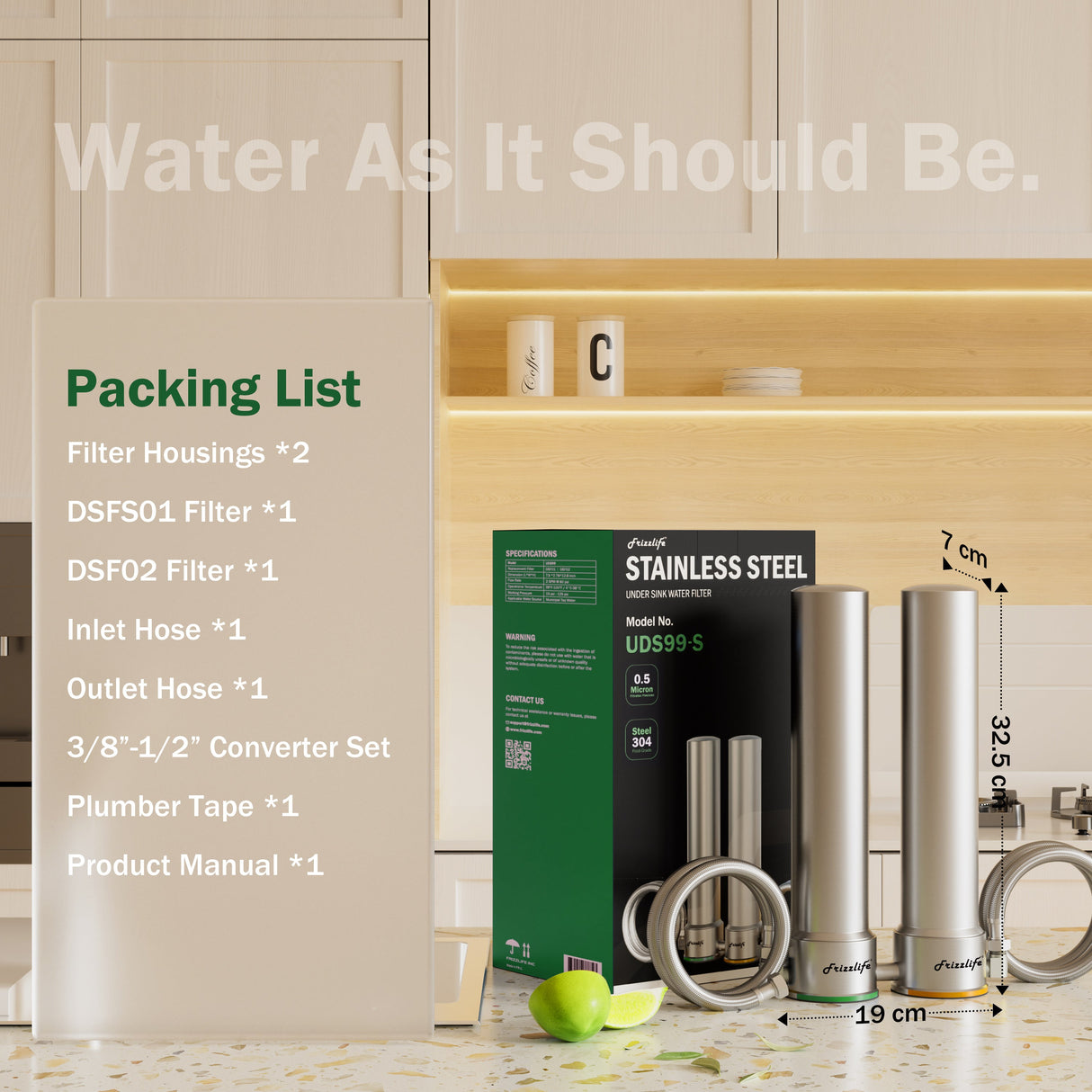 Frizzlife UDS99-S Untertisch-Wasserfiltersystem, 8-stufige Wasserfiltration mit Direktanschluss, 0,5 Mikron, reduziert 99,99 % Blei, Chlor, Schwermetalle, Kalk und Kalkstein, Edelstahl