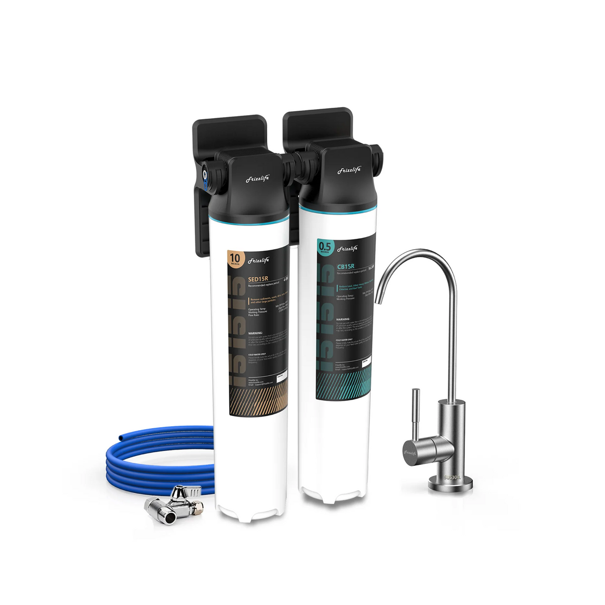 Frizzlife DW15F Untertisch-Wasserfiltersystem mit Wasserhahn aus gebürstetem Nickel, NSF/ANSI 53&42 zertifizierte Elemente