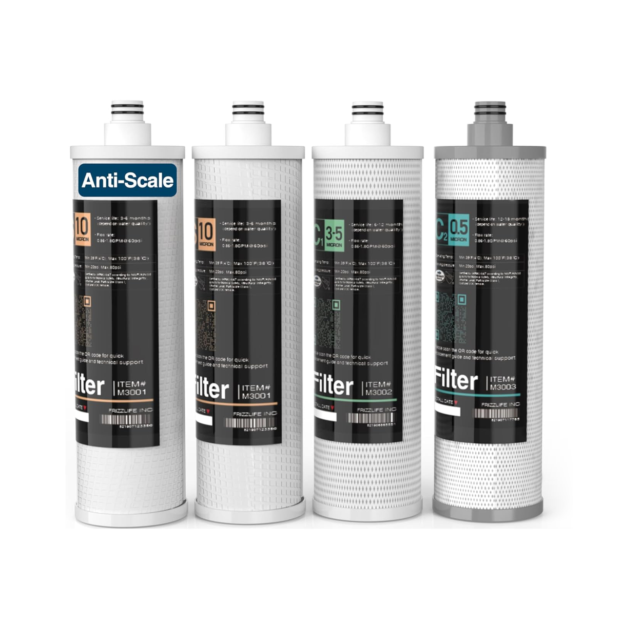 Frizzlife M3005 Ersatzfilterpatronen-Set (4 Stück) für SK99 und SP99 Untertisch-Wasserfiltersystem