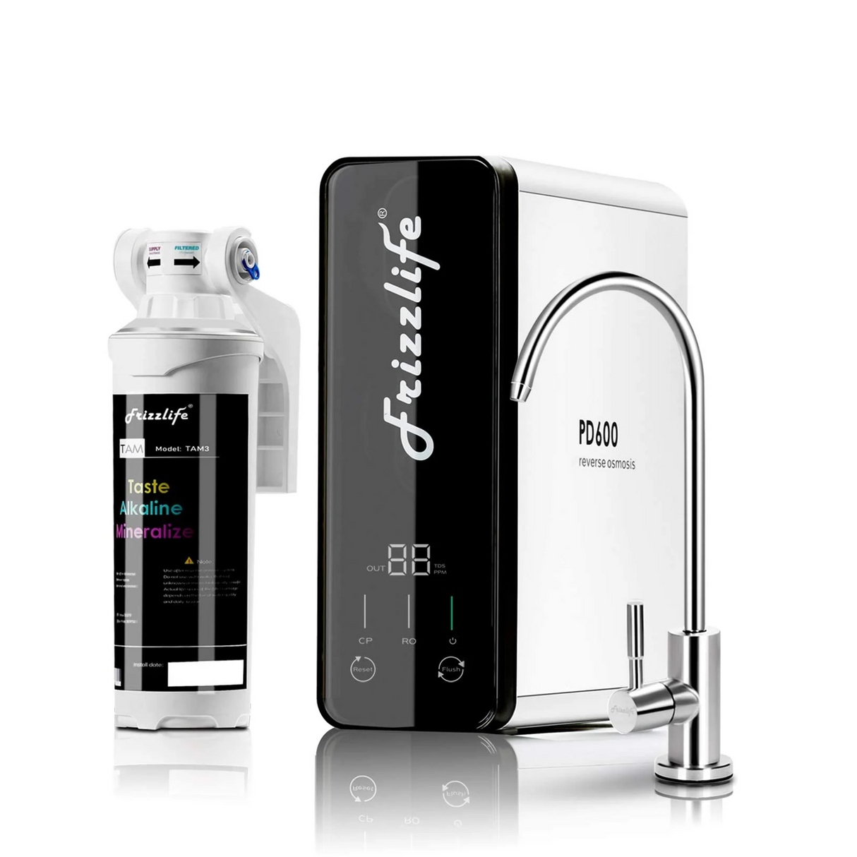 Frizzlife 600 GPD Durchlauferhitzer-Umkehrosmosesystem mit Alkalinisierung und Remineralisierung, PD600-TAM3