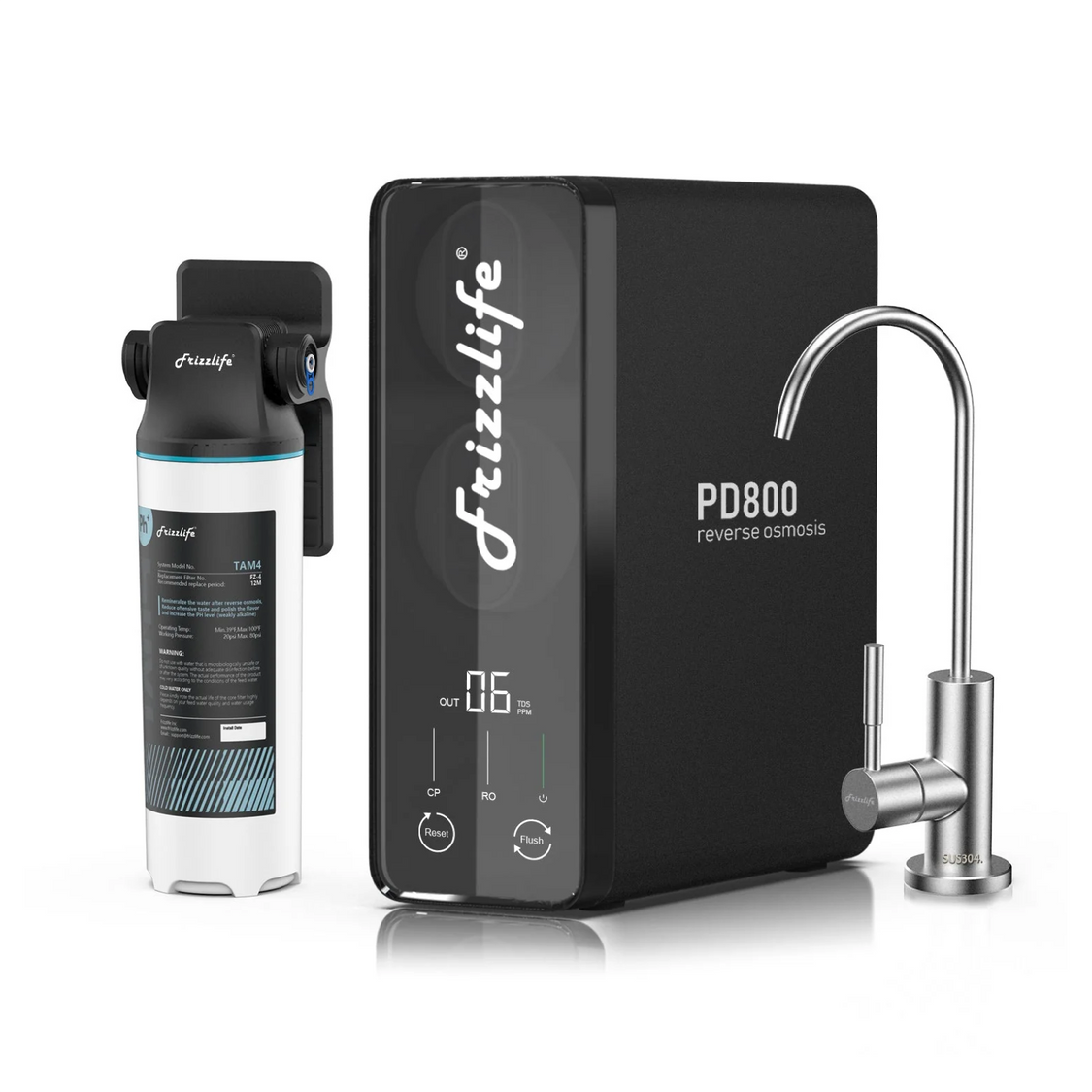 Frizzlife PD800-TAM4 tanklose Untertisch-Umkehrosmoseanlage mit Remineralisierung
