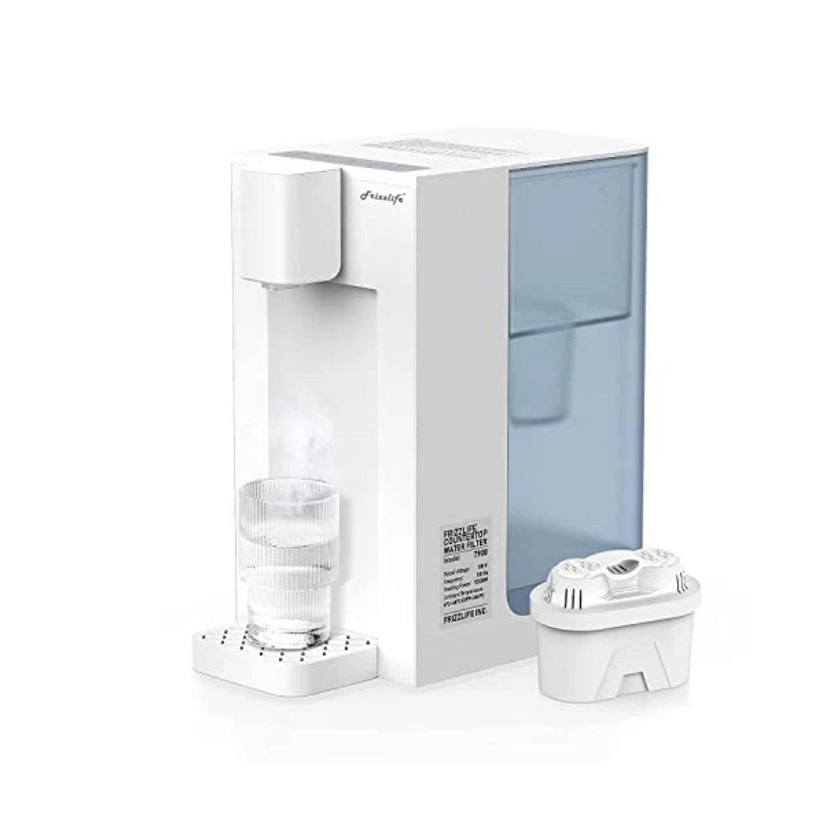 Frizzlife T900 Countertop Water Filtration System, Instant Hot Water Filter Dispenser, 4 temperature, zero installation, 1 filter included