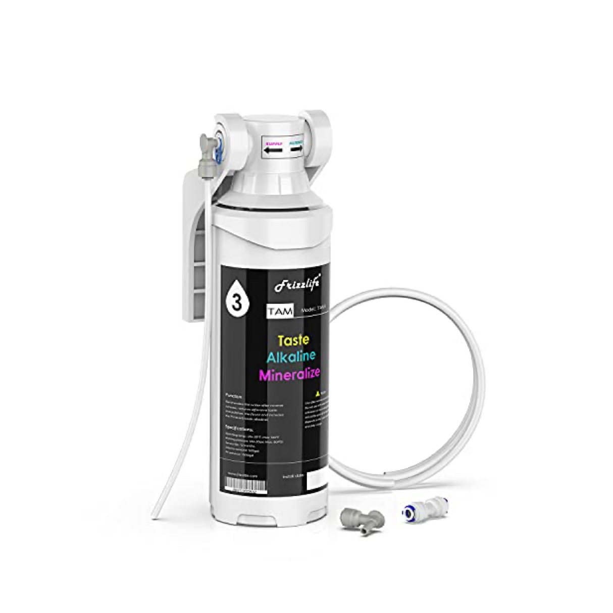 Frizzlife Tam3 ​​of alkaline remineralization water filter for under the sink-1/4 inch quick connection after-filter for RO reversal osmosis filter system